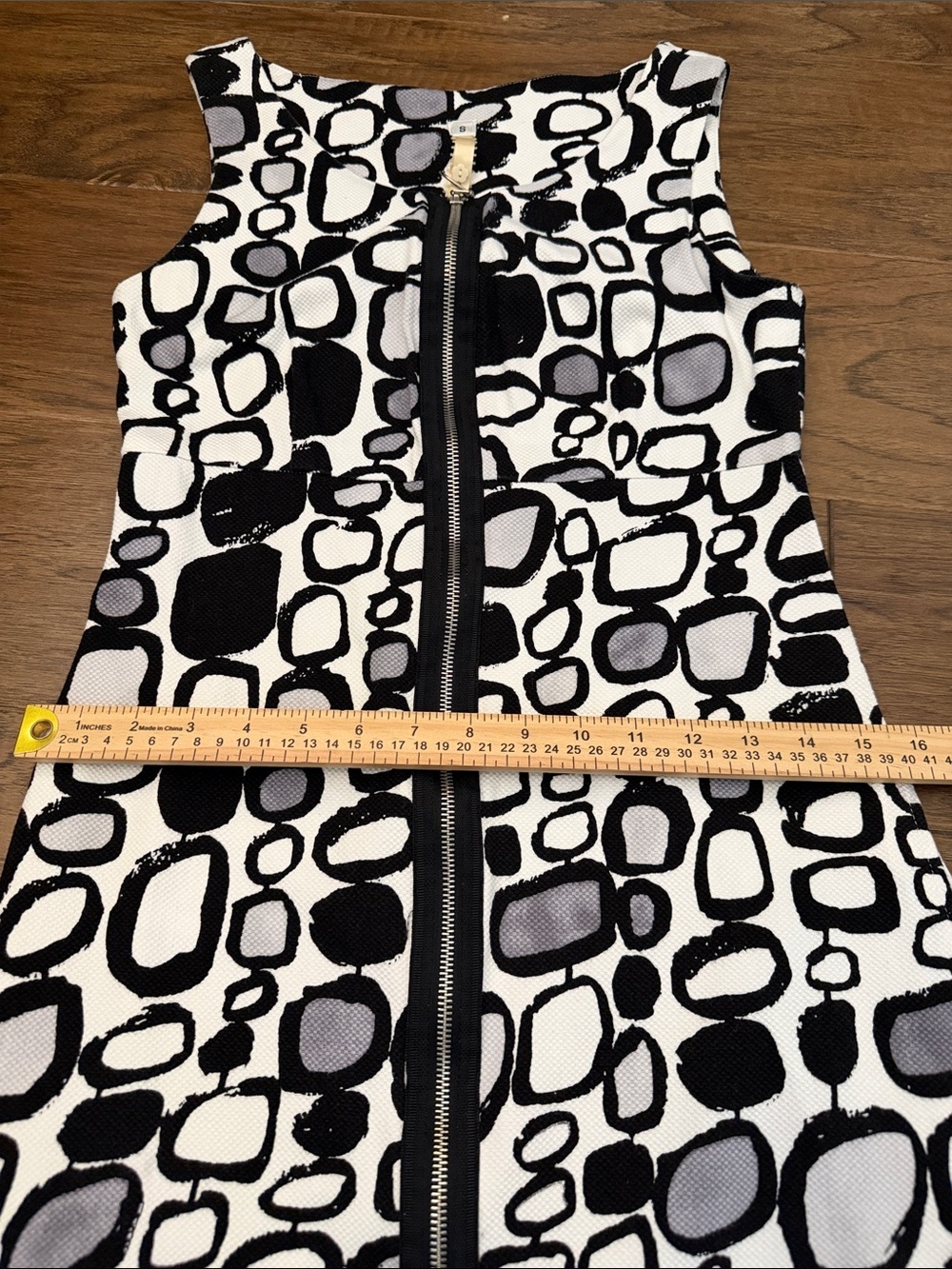Uncle Frank Retro Geometric Black & White Abstract Shift Dress Front Zip S - Picture 7 of 10